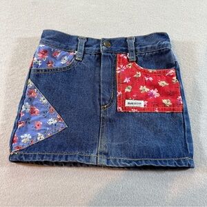 Vintage Guess Denim Jean Skirt Girls 6 Month Floral Fabric Trim Rare Made In USA